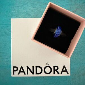 Retired Genuine Pandora Bracelet Charm - Blue Swirly Murano Glass 925
